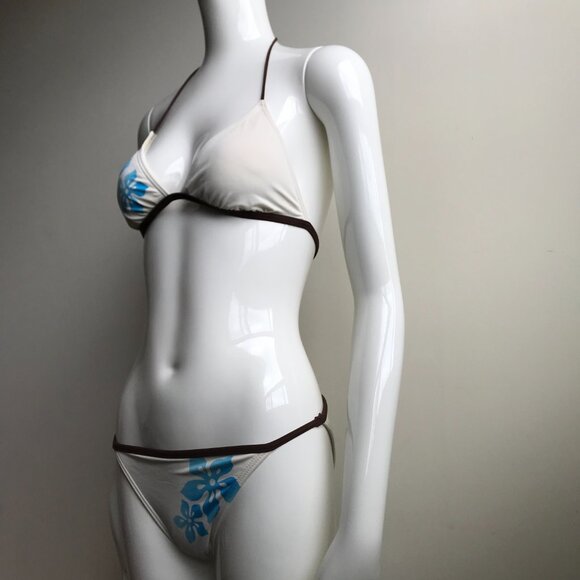 Billabong BLUE CRUSH era Vintage bikini cream & blue floral triangle set RARE - Picture 4 of 7